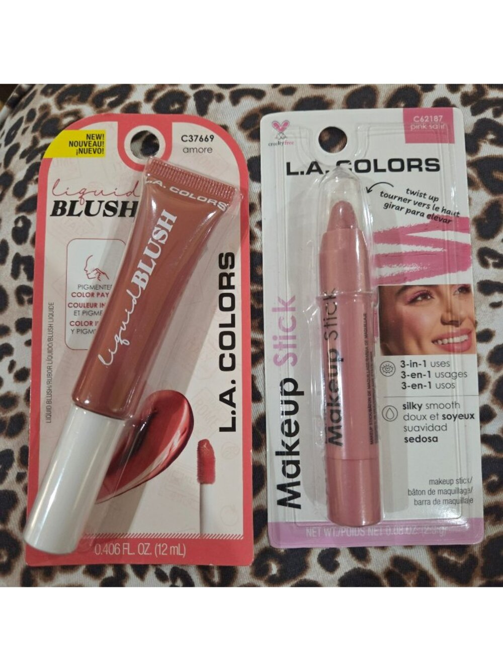 L.A. Colors Liquid Blush Amore & 3-In-1 Pink Satin Makeup Stick Duo - Creamy Ble